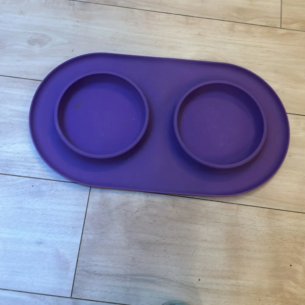 Messy Cat Bowls tray Modern Double Feeder purple silicon stainless steel bowls